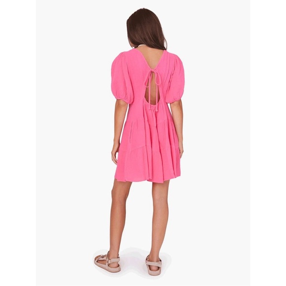 Xirena Nissa Open Back Cotton Gauze Mini Dress in Hot Pink - Picture 3 of 10